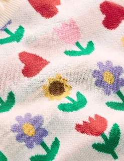 Boden Pulls & Gilets|Ensembles Assortis-Top en maille à volants Motif Sunflower Garden écru chiné