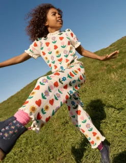 Boden Pulls & Gilets|Ensembles Assortis-Top en maille à volants Motif Sunflower Garden écru chiné