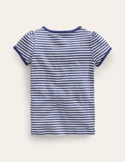 Boden Tops & T-Shirts-Top en pointelle à manches courtes Ivoire doux/bleu tribord