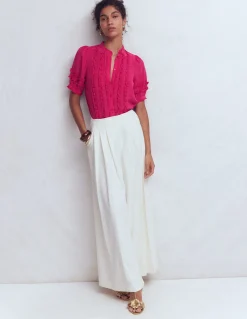 Boden Chemises & Blouses|Tops & T-Shirts-Top en soie à manches courtes et volants Rose éclatant