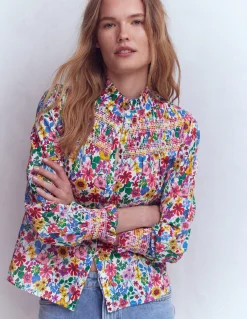 Boden Chemises & Blouses|Tops & T-Shirts-Top Esme à smocks et volants Multi, motif Blossoming Garden