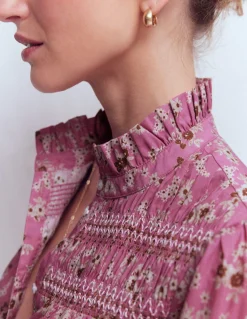 Boden Chemises & Blouses|Tops & T-Shirts-Top Esme à smocks et volants Rose, motif Dainty Blooms
