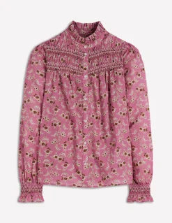 Boden Chemises & Blouses|Tops & T-Shirts-Top Esme à smocks et volants Rose, motif Dainty Blooms