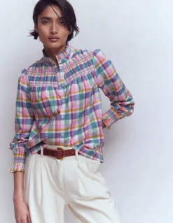 Boden Chemises & Blouses|Tops & T-Shirts-Top Esme à smocks et volants Carreaux multi