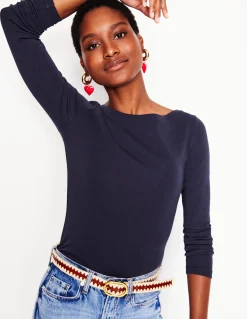 Boden Tops & T-Shirts-Top essentiel à col bateau en jersey Bleu Marine, Petits Pois