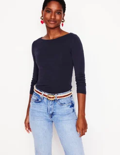 Boden Tops & T-Shirts-Top essentiel à col bateau en jersey Bleu Marine, Petits Pois