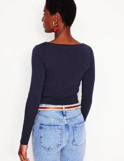 Boden Tops & T-Shirts-Top essentiel à col bateau en jersey Bleu Marine, Petits Pois