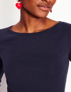 Boden Tops & T-Shirts-Top essentiel à col bateau en jersey Bleu Marine, Petits Pois