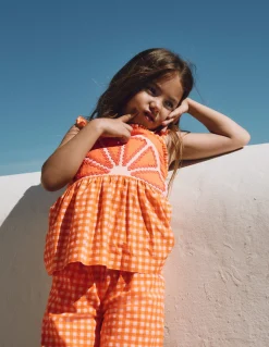 Boden Ensembles Assortis|Tops & T-Shirts-Top fantaisie à bretelles Vichy orange et ivoire