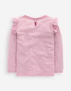 Boden Tops & T-Shirts-Top flammé à manches volantées Rayé ivoire doux/brume rose