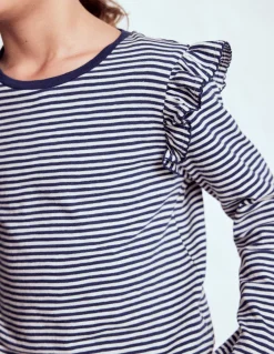 Boden Tops & T-Shirts-Top flammé à manches volantées Ivoire doux/bleu marine universitaire