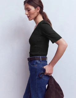 Boden Tops & T-Shirts-Top Lyla à col V et smocks Noir