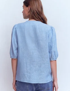 Boden Chemises & Blouses|Tops & T-Shirts-Top manches courtes Leah en lin Chambray Bleu
