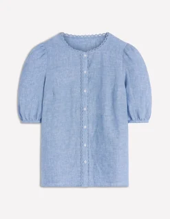 Boden Chemises & Blouses|Tops & T-Shirts-Top manches courtes Leah en lin Chambray Bleu
