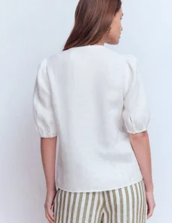 Boden Chemises & Blouses|Tops & T-Shirts-Top manches courtes Leah en lin Blanc