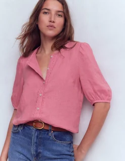 Boden Chemises & Blouses|Tops & T-Shirts-Top manches courtes Leah en lin Parfait rose