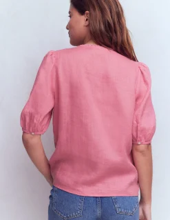 Boden Chemises & Blouses|Tops & T-Shirts-Top manches courtes Leah en lin Parfait rose