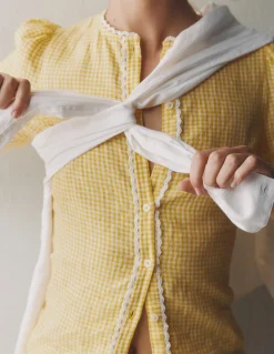 Boden Chemises & Blouses|Tops & T-Shirts-Top manches courtes Leah en lin Vichy jaune soleil