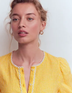 Boden Chemises & Blouses|Tops & T-Shirts-Top manches courtes Leah en lin Vichy jaune soleil