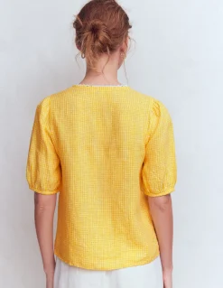 Boden Chemises & Blouses|Tops & T-Shirts-Top manches courtes Leah en lin Vichy jaune soleil