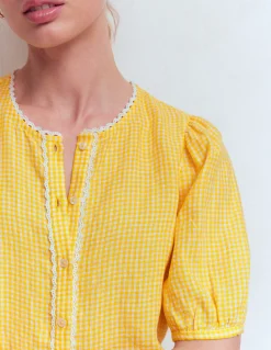 Boden Chemises & Blouses|Tops & T-Shirts-Top manches courtes Leah en lin Vichy jaune soleil