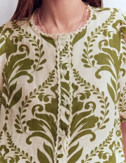 Boden Chemises & Blouses|Tops & T-Shirts-Top manches courtes Leah en lin Motif floral ivoire et vert