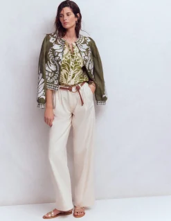 Boden Chemises & Blouses|Tops & T-Shirts-Top manches courtes Leah en lin Motif floral ivoire et vert