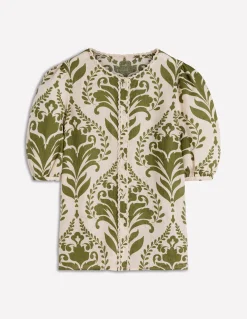 Boden Chemises & Blouses|Tops & T-Shirts-Top manches courtes Leah en lin Motif floral ivoire et vert
