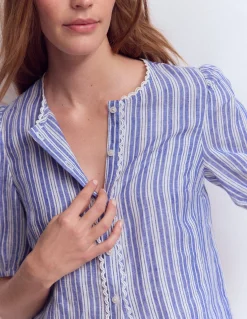 Boden Chemises & Blouses|Tops & T-Shirts-Top manches courtes Leah en lin Rayé bleu connecté