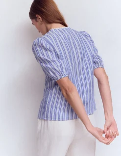 Boden Chemises & Blouses|Tops & T-Shirts-Top manches courtes Leah en lin Rayé bleu connecté