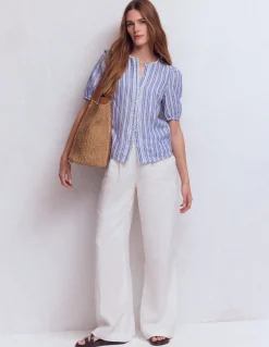 Boden Chemises & Blouses|Tops & T-Shirts-Top manches courtes Leah en lin Rayé bleu connecté