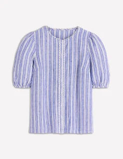 Boden Chemises & Blouses|Tops & T-Shirts-Top manches courtes Leah en lin Rayé bleu connecté