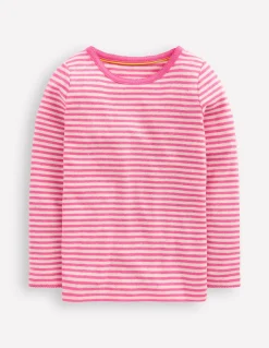 Boden Tops & T-Shirts-Top manches longues en pointelle Rayé rose sorbet