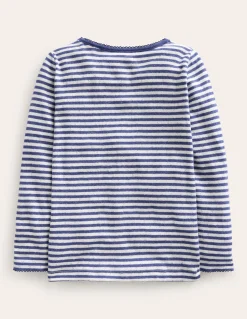 Boden Tops & T-Shirts-Top manches longues en pointelle Bleu tribord/ivoire doux