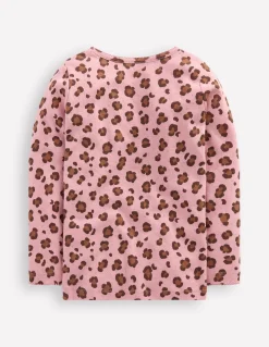 Boden Tops & T-Shirts-Top manches longues en pointelle Léopard rose vintage