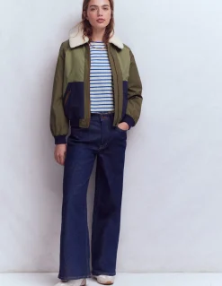 Boden Tops & T-Shirts-Top rayé à manches plissées Rayé Beaucoup blue et ivoire