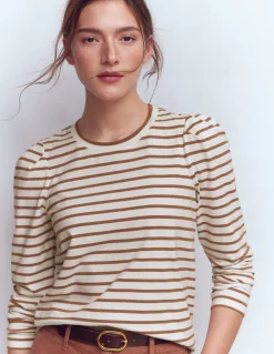 Boden Tops & T-Shirts-Top rayé à manches plissées Rayé gingembre et ivoire