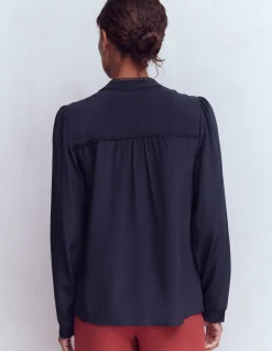 Boden Chemises & Blouses|Tops & T-Shirts-Top Rhéa en soie à détails Bleu jean, motif Blossomy Sprig