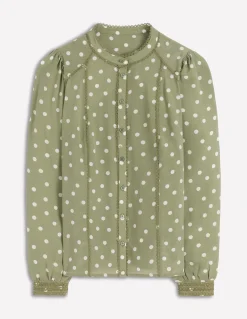 Boden Chemises & Blouses|Tops & T-Shirts-Top Rhéa en soie à détails Vert mélèze, pois peints