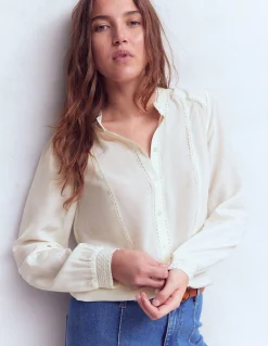 Boden Chemises & Blouses|Tops & T-Shirts-Top Rhéa en soie à détails Ivoire