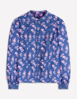 Boden Chemises & Blouses|Tops & T-Shirts-Top Rhea en coton à détails intégrés Bleu, motif Blossomy Spring