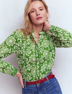 Boden Chemises & Blouses|Tops & T-Shirts-Top Rhea en coton à détails intégrés Vert, motif Decorative Blossom