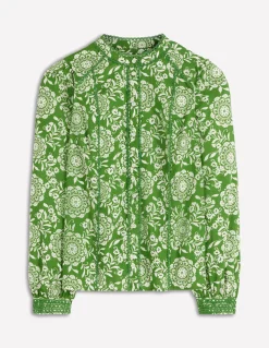 Boden Chemises & Blouses|Tops & T-Shirts-Top Rhea en coton à détails intégrés Vert, motif Decorative Blossom