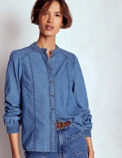 Boden Chemises & Blouses|Tops & T-Shirts-Top Rhea en jean à détails intégrés Blanc/Cerf