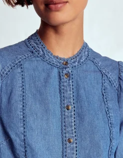 Boden Chemises & Blouses|Tops & T-Shirts-Top Rhea en jean à détails intégrés Blanc/Cerf