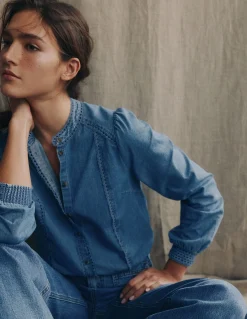 Boden Chemises & Blouses|Tops & T-Shirts-Top Rhea en jean à détails intégrés Blanc/Cerf