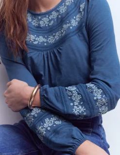 Boden Tops & T-Shirts-Top Rosie brodé en jersey Bleu marine authentique