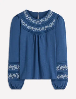 Boden Tops & T-Shirts-Top Rosie brodé en jersey Bleu marine authentique
