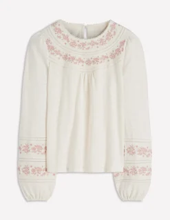 Boden Tops & T-Shirts-Top Rosie brodé en jersey Ivoire