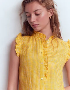 Boden Chemises & Blouses|Tops & T-Shirts-Top sans manches Isabel en lin Vichy jaune soleil